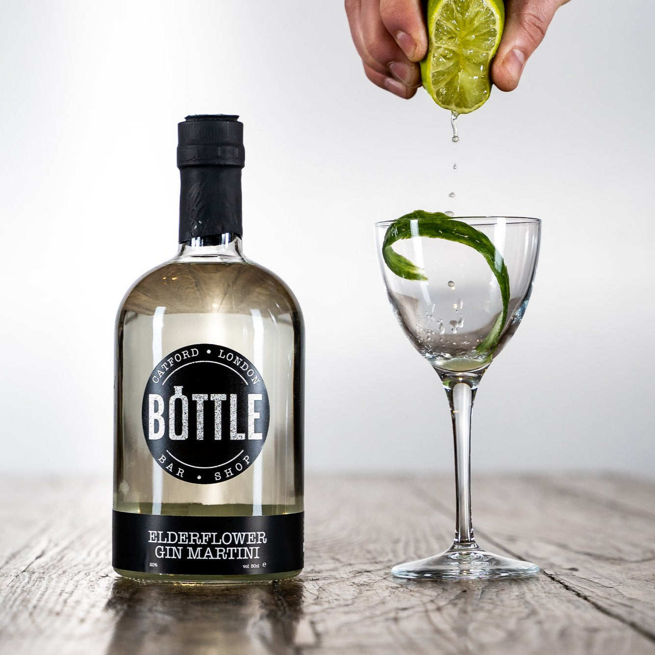 Handmade Elderflower Gin Martini, made in small batches. Serve in a martini glass with a slice of cucumber