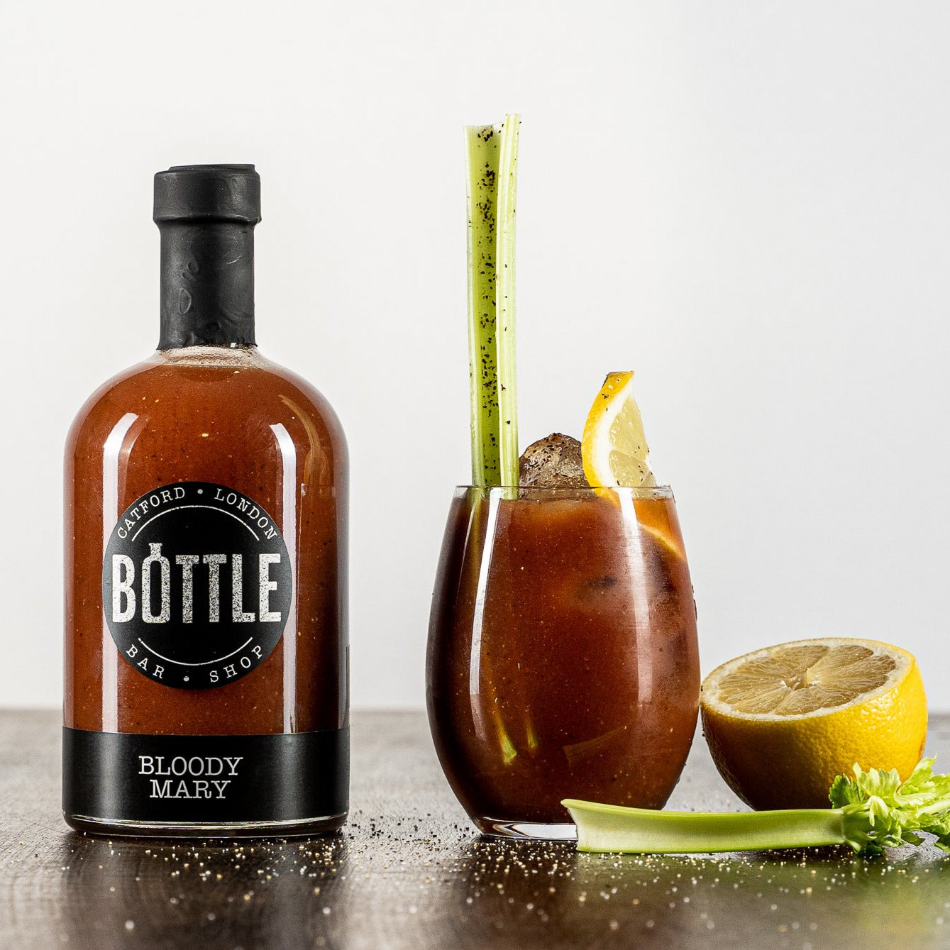 Horeseradish and Wasabi Bloody Mary in a glass with garnish