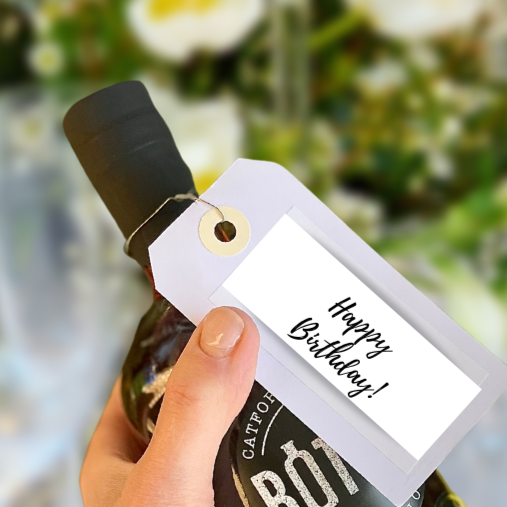 
                  
                    Happy Birthday label on bottled cocktail
                  
                