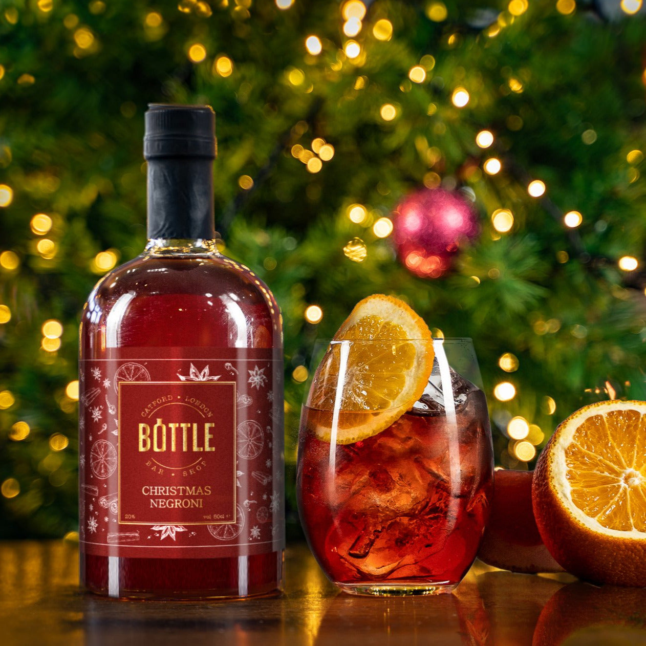 Christmas Negroni, handmade in small batches, gin based.